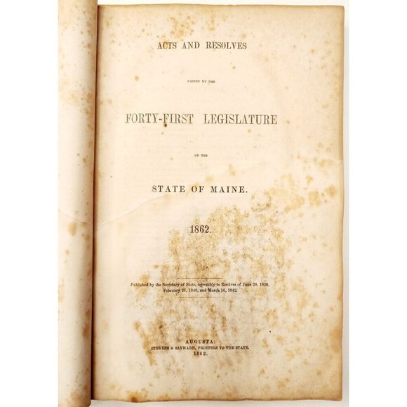1862 Acts & Resolves State Of Maine 1st Edition 41st Legislature Public Law F5 - Picture 3 of 6